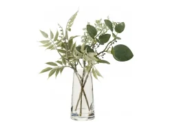 J-Line Planta Artificial-Jarrón con decoración vegetal artificial de plástico de 20x20x32 cm Verde