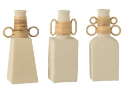 New J-Line Jarrón cuadrado con asas ovales de cemento arena natural 13x29 cm Beige