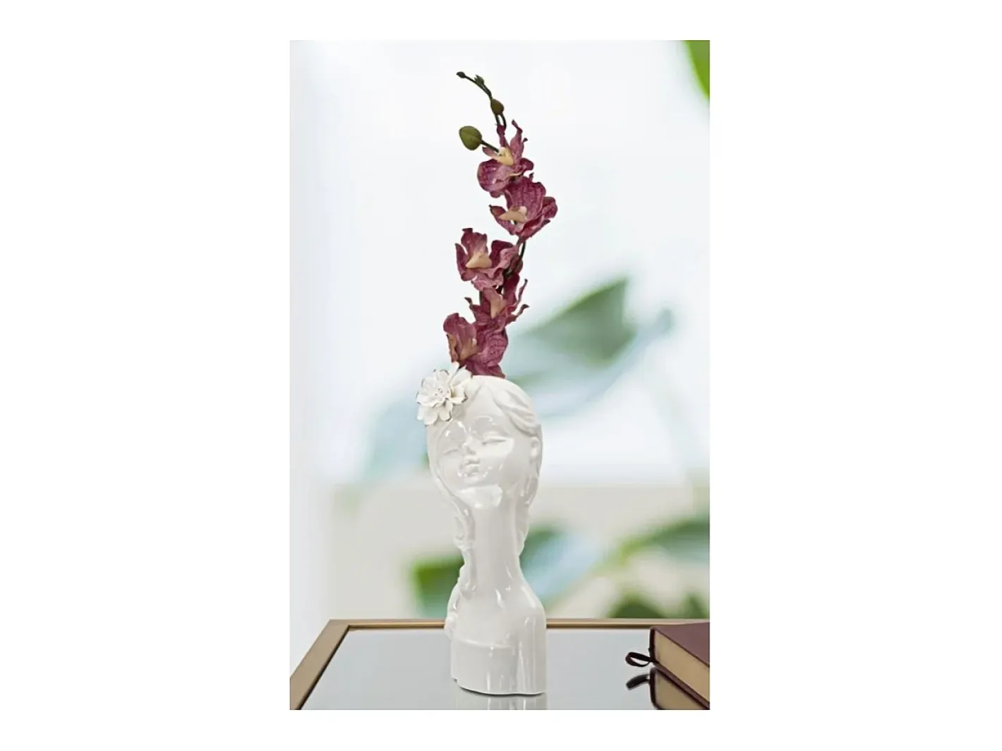 Jarrón de cerámica blanca con cara de mujer 10,5x10x24,7 cm Blanco Hot