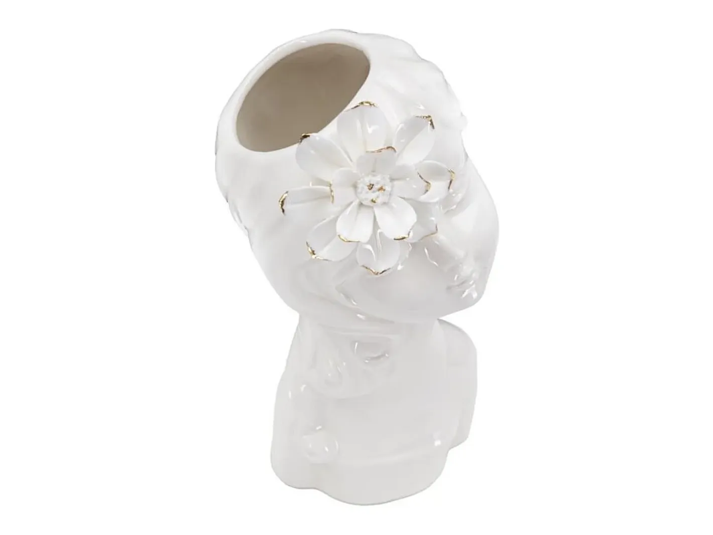 Jarrón de cerámica blanca con cara de mujer 10,5x10x24,7 cm Blanco Hot