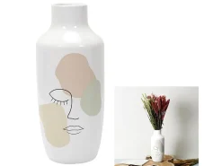 Discount The Home Deco Factory Jarrón de Cerámica Poesía Formal Asimétrico 29 cm , Decoración Elegante y Práctica Blanco