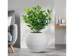 Jarrón-Jarrón de resina con diseño de esfera redonda Botticelli Bianco para plantas de interior y exterior, diámetro 40 x 33 h Blanco