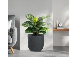 Jarrón de resina de interior y exterior para plantas cilíndricas de diseño d.35x34h Raffaello Grigio Gris Clearance