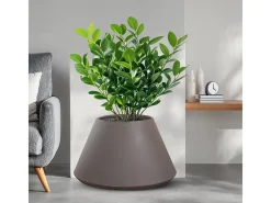 Jarrón-Jarrón redondo cónico de resina Stromboli Dove Grey para plantas de interior y exterior, diámetro 60 x 35 h Marru00f3n