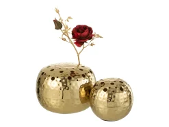 J-Line Jarrón-Jarrón redondo con agujeros de metal 23x23x9 cm Dorado