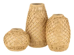 New J-Line Jarrón trenzado de madera de 26x26x22 cm Crema