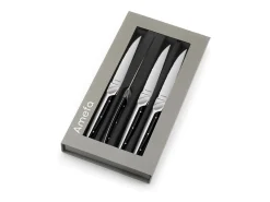 Outlet Amefa Juego de 4 cuchillos de carne Emperor - Estilo de alta gama, hoja dentada, mango bimaterial ABS y acero inoxidable Gris