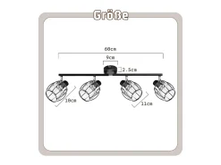 NETTLIFE Plafón-Juego de 4 focos de techo vintage de cristal E14 para pasillo, giratorios 350°, estilo industrial Negro