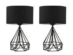 OZAIA Juego de 2 lámparas de mesa de metal negro y pantalla tela negro - 24 x 15 x 41 cm - ANAIA Negro / Beige