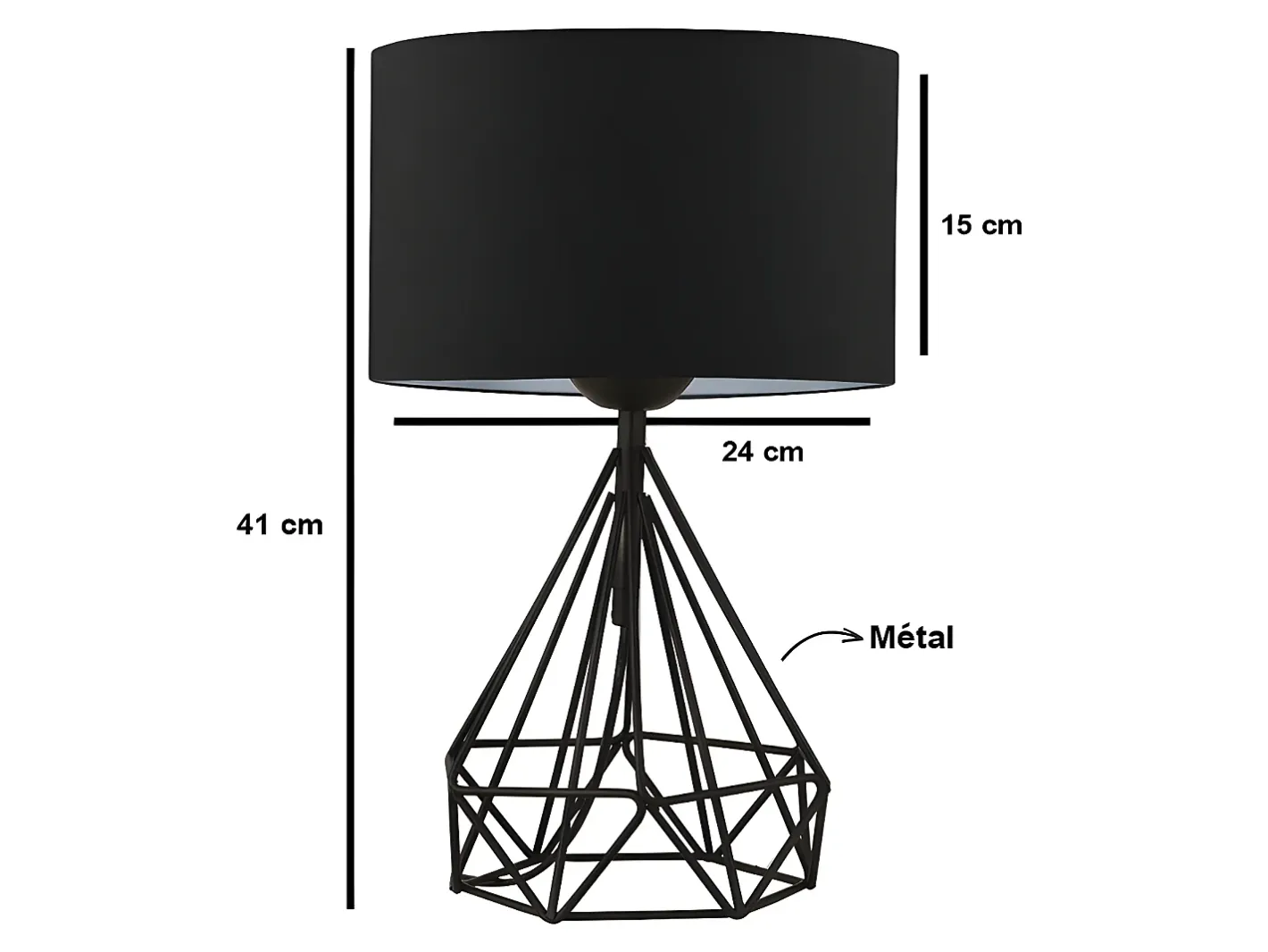 OZAIA Juego de 2 lámparas de mesa de metal negro y pantalla tela negro - 24 x 15 x 41 cm - ANAIA Negro / Beige