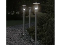 Hot Helloshop26 Juego de 3 lámparas de pie de exterior plateadas 100 cm acero inoxidable Plata 02_0042555 Gris