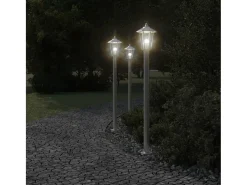 Helloshop26 Iluminación Exterior-Juego de 3 lámparas de pie de exterior plateadas 120 cm acero inoxidable Plata 02_0042557 Gris