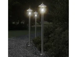 Helloshop26 Iluminación Exterior-Juego de 3 lámparas de pie de exterior plateadas 120 cm acero inoxidable Plata 02_0042557 Gris
