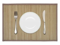 Mantelería-Juego de 6 posavasos de bambú hechos a mano, 30 x 45 cm, marrón Color natural claro