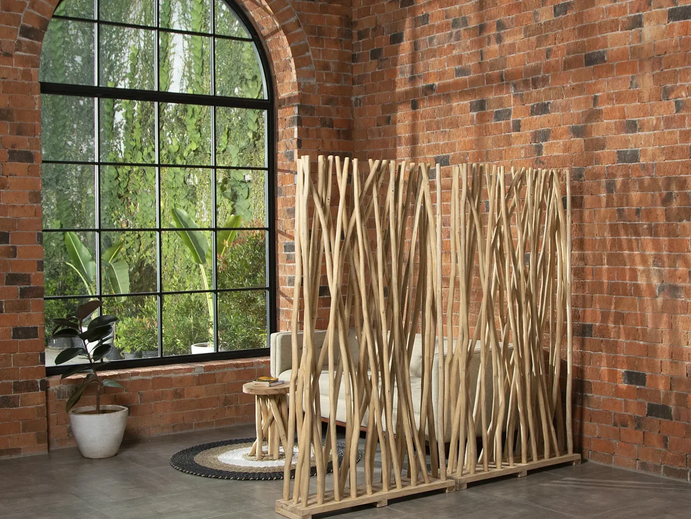 OZAIA Juego de 2 separadores de ambientes de madera de teca - L. 100 x P. 25 x H. 180 cm - Natural - GAYANA Color natural claro Sale