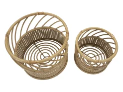 Best Juego de 2 soportes para macetas redondos de metal y ratán Panama Beige
