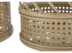 Best Juego de 2 soportes para macetas redondos de metal y ratán Panama Beige