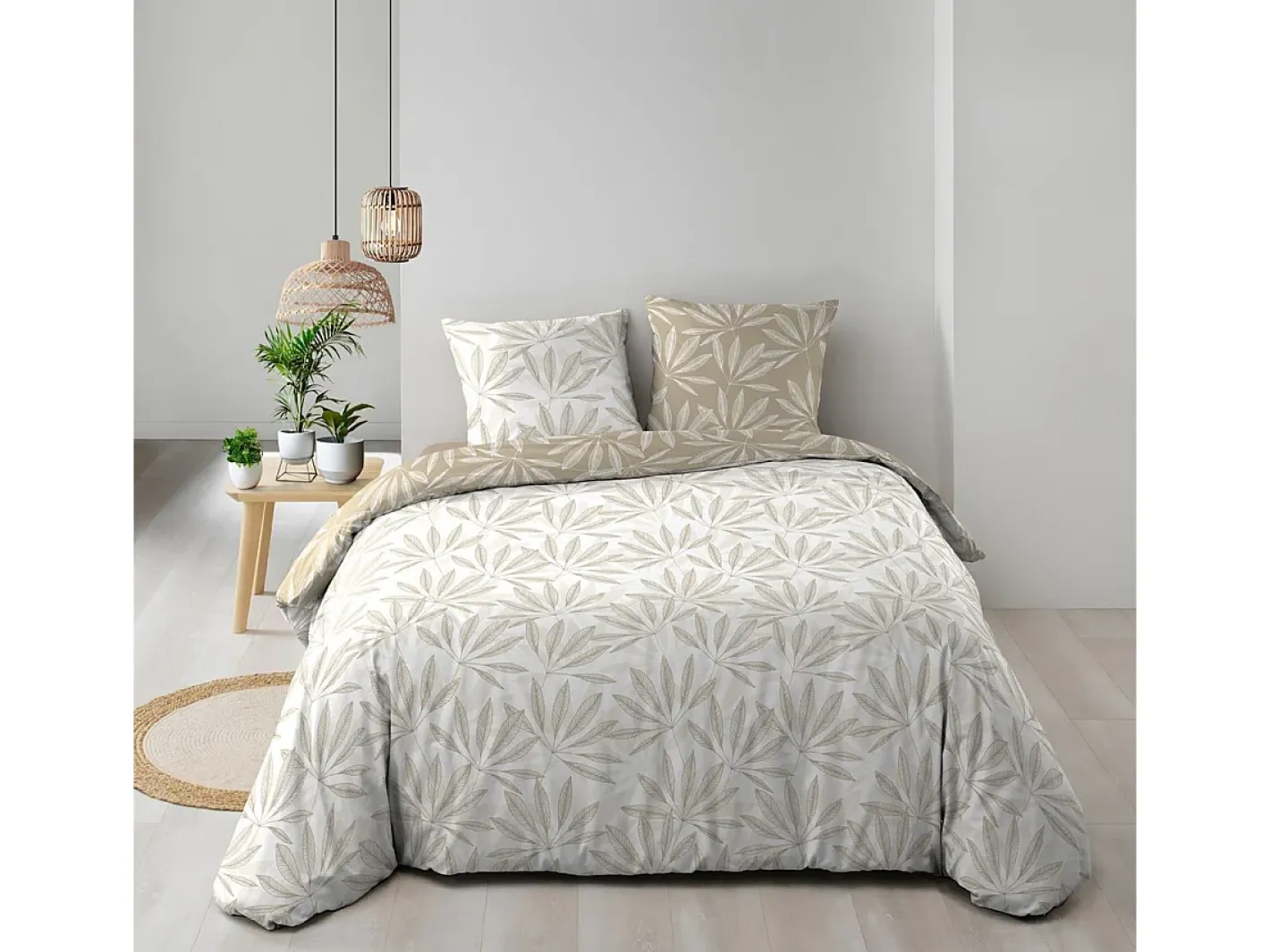 Douceur d'intérieur Juego de Cama 3 Piezas Malia 260x240 cm 100% Algodón Natural Reversible Oeko-Tex Beige Hot