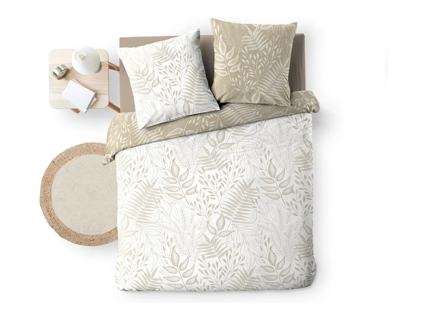 Douceur d'intérieur Juego de cama Cassia 260x240 cm 100% algodón reversible taupe con 2 fundas 63x63 cm, tejido 57 hilos/cm², certificado Oeko-Tex Beige