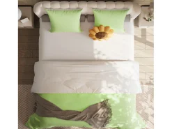 Ropa De Cama-Juego de cama de 3 piezas, incluye 2 fundas de almohada (80 x 80 cm), 1 sábana bajera (160 x 200 cm) + 1 funda nórdica (155 x 220 cm), , poliéster Verde