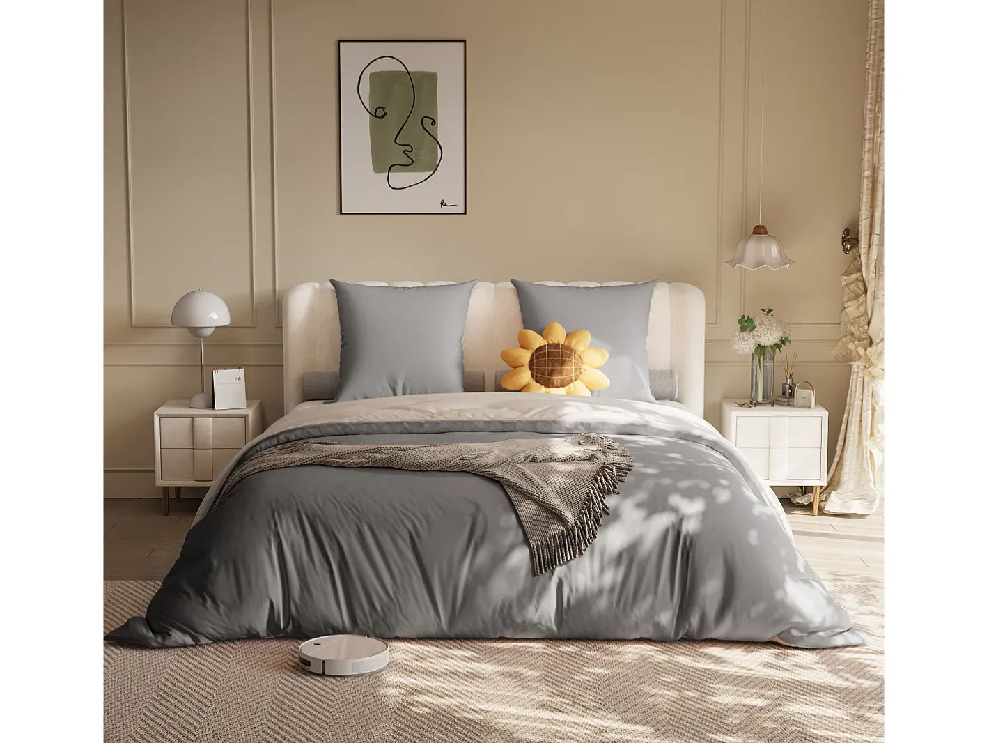 Juego de cama de 3 piezas, funda de almohada*2 (80x80), sábana ajustable (140x200) + funda nórdica (140x210), oscuro + claro, poliéster Gris