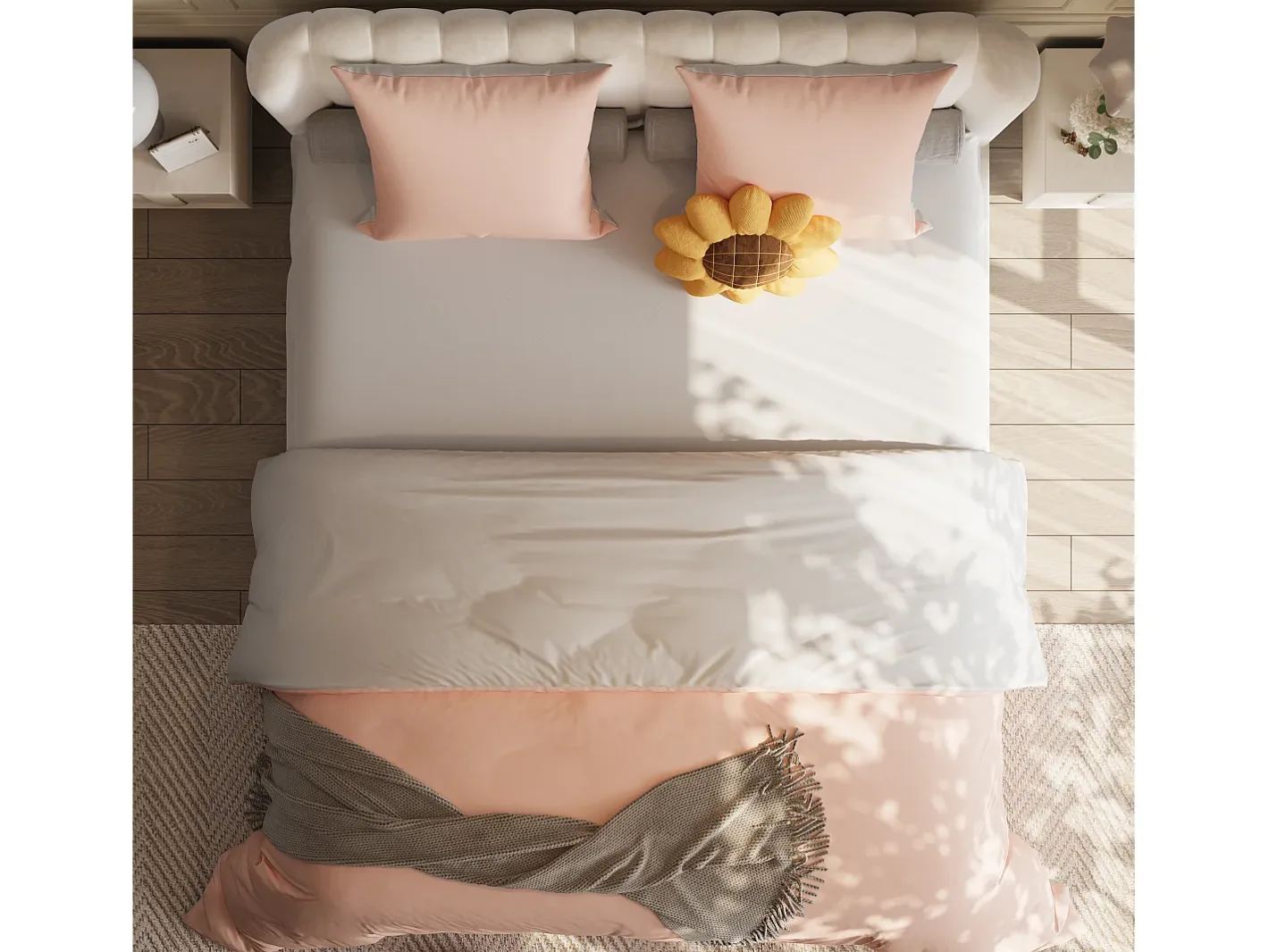Ropa De Cama-Juego de cama de 3 piezas, incluye 2 fundas de almohada (80 x 80 cm), 1 sábana bajera (140 x 200 cm) + 1 funda nórdica (140 x 210 cm), Blanco + Rosa, poliéster Rosa palo