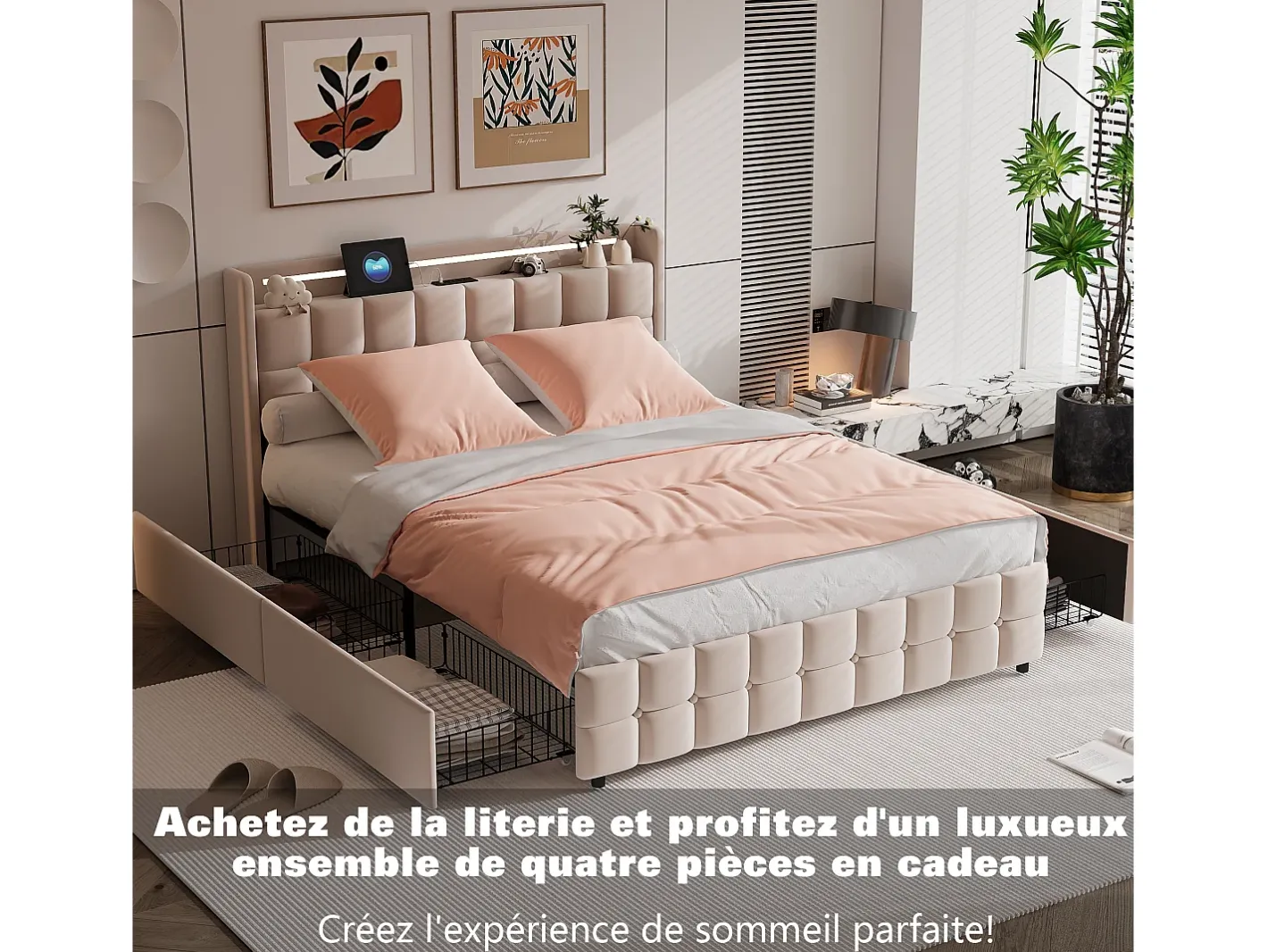 Ropa De Cama-Juego de cama de 3 piezas, incluye 2 fundas de almohada (80 x 80 cm), 1 sábana bajera (140 x 200 cm) + 1 funda nórdica (140 x 210 cm), Blanco + Rosa, poliéster Rosa palo