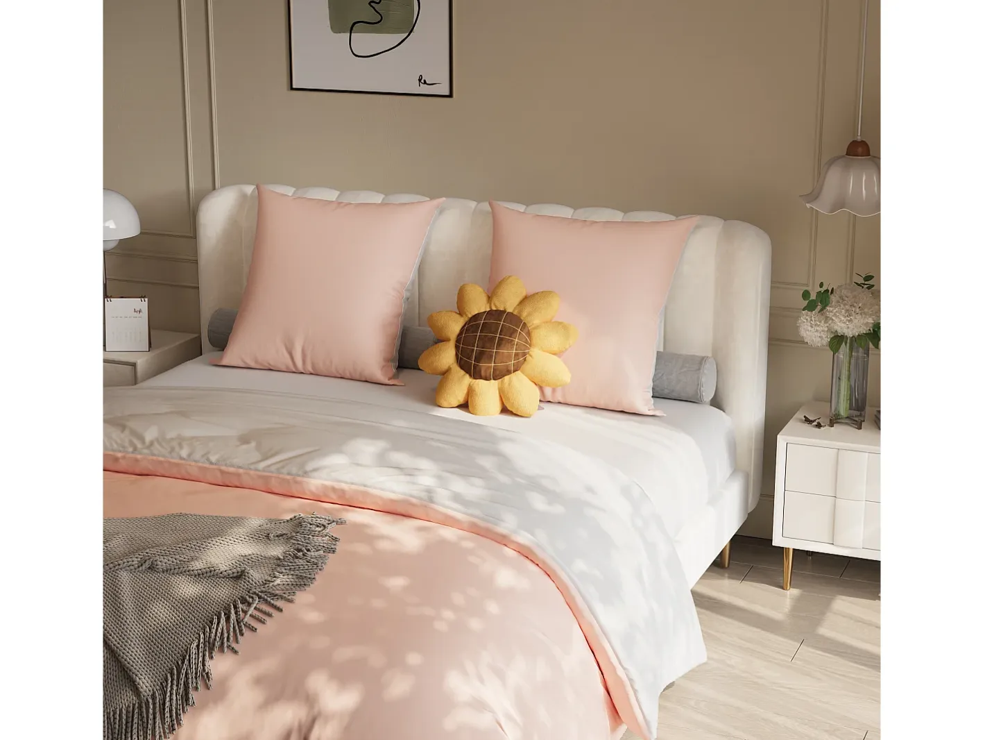 Ropa De Cama-Juego de cama de 3 piezas, incluye 2 fundas de almohada (80 x 80 cm), 1 sábana bajera (140 x 200 cm) + 1 funda nórdica (140 x 210 cm), Blanco + Rosa, poliéster Rosa palo