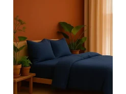 Online Promo Linge Juego de cama de gasa de algodón 240 x 260 cm. Azul