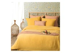 Atmosphera Ropa De Cama-Juego de cama de gasa de algodón liso 240 x 220 cm Mostaza