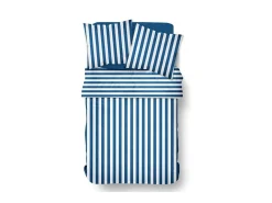 Discount Today Juego de cama de rayas veraniegas - 240 x 220 cm - Matrimonial - Algodón estampado a rayas Azul