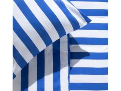 Discount Today Juego de cama de rayas veraniegas - 240 x 220 cm - Matrimonial - Algodón estampado a rayas Azul