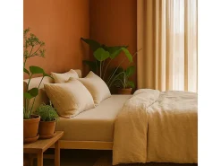 Promo Linge Juego de cama gasa de algodón arena 240 x 260 cm Beige Clearance