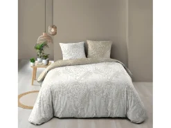 Douceur d'intérieur Juego de cama reversible Cassia 240x220 cm en algodón 100% Oeko-Tex con motivo floral con 2 fundas de almohada 63x63 cm Beige Outlet