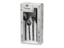 Amefa Juego de cubiertos de 16 piezas Karma mate - Decoración vegetal de bambú - Acero inoxidable - Caja de regalo Negro Hot