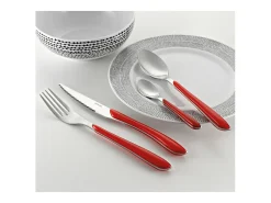Amefa Cubierto-Juego de cubiertos de 24 piezas Eclat Rouge Moderne - Mango , Acero inoxidable brillante, Hoja microdentada Rojo