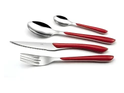 Amefa Cubierto-Juego de cubiertos de 24 piezas Eclat Rouge Moderne - Mango , Acero inoxidable brillante, Hoja microdentada Rojo