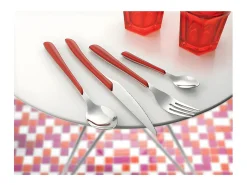 Amefa Cubierto-Juego de cubiertos de 24 piezas Eclat Rouge Moderne - Mango , Acero inoxidable brillante, Hoja microdentada Rojo