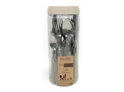 Sale Juego de cubiertos de paja taupe de 24 piezas con mangos trenzados de polipropileno Topo