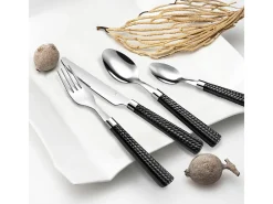 Juego de cubiertos de paja negra de 24 piezas con mangos trenzados de polipropileno Negro Sale
