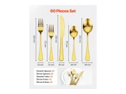 Sale Juego de Cubiertos SucceBuy Juego de Cubiertos de Acero Inoxidable de 60 Piezas, para 12 Personas, para Cocina.