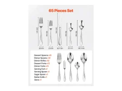 Best Juego de Cubiertos SucceBuy Juego de Cubiertos de Acero Inoxidable de 65 Piezas, para 12 Personas, para Cocina.