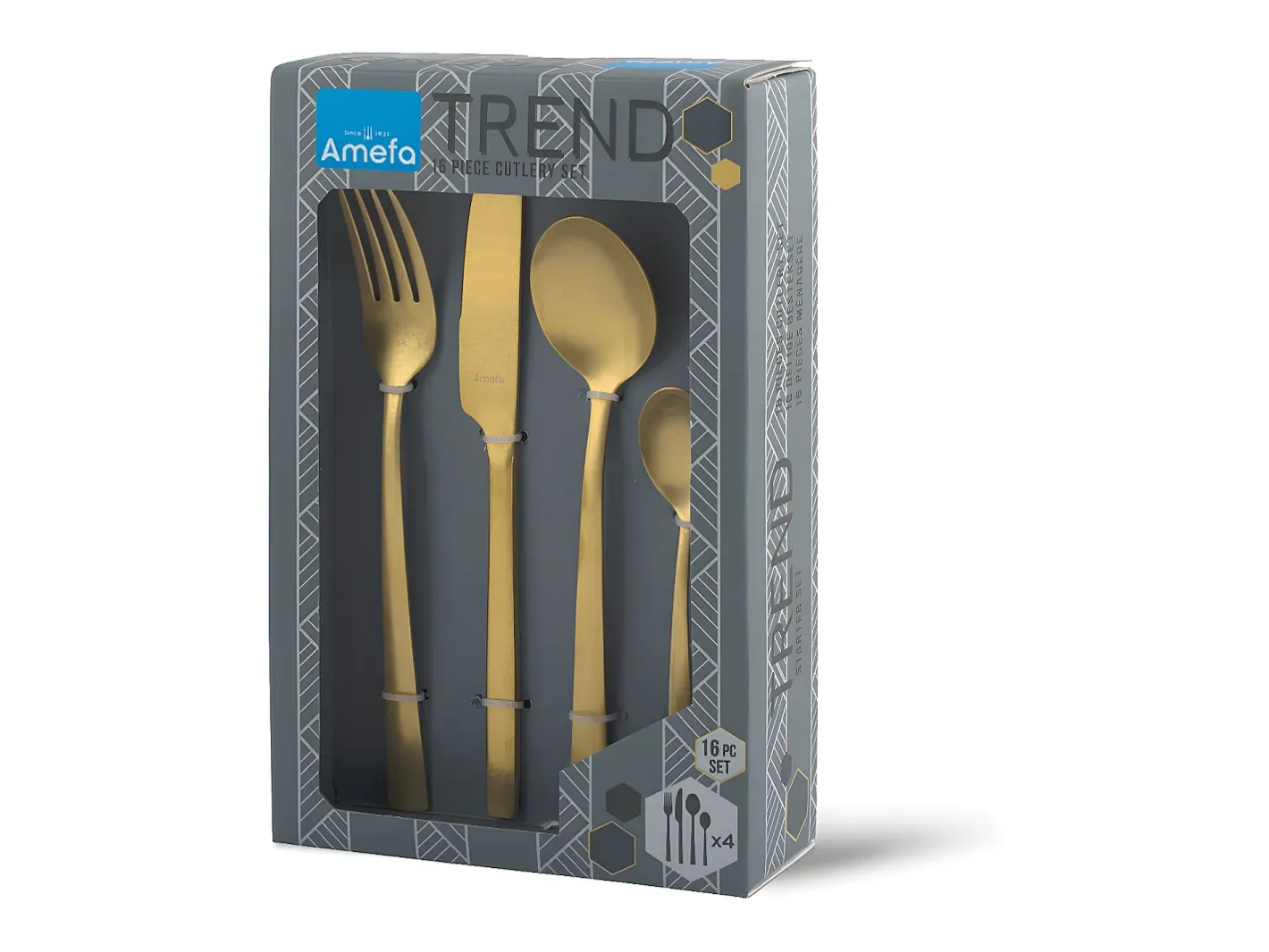 Amefa Juego de Cubiertos Vintage Manille 16 Piezas - Set de Cubiertos de Acero Inoxidable con Acabado Mate Dorado Discount