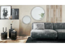Espejo De Pared|Espejo-Juego de espejos Globo 50 y 80 cm, 2 espejos de pared redondos decorativos para pasillo y salón con marco de MDF en hormigón oxidado Color natural oscuro