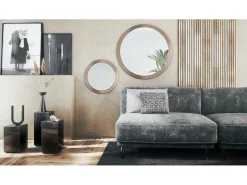 Juego de espejos Globo 50 y 80 cm, 2 espejos de pared redondos decorativos para pasillo y salón con marco de MDF en aspecto en bronce Marru00f3n