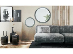 Juego de espejos Globo 50 y 80 cm, 2 espejos de pared redondos decorativos para pasillo y salón con marco de MDF en de alto brillo Gris