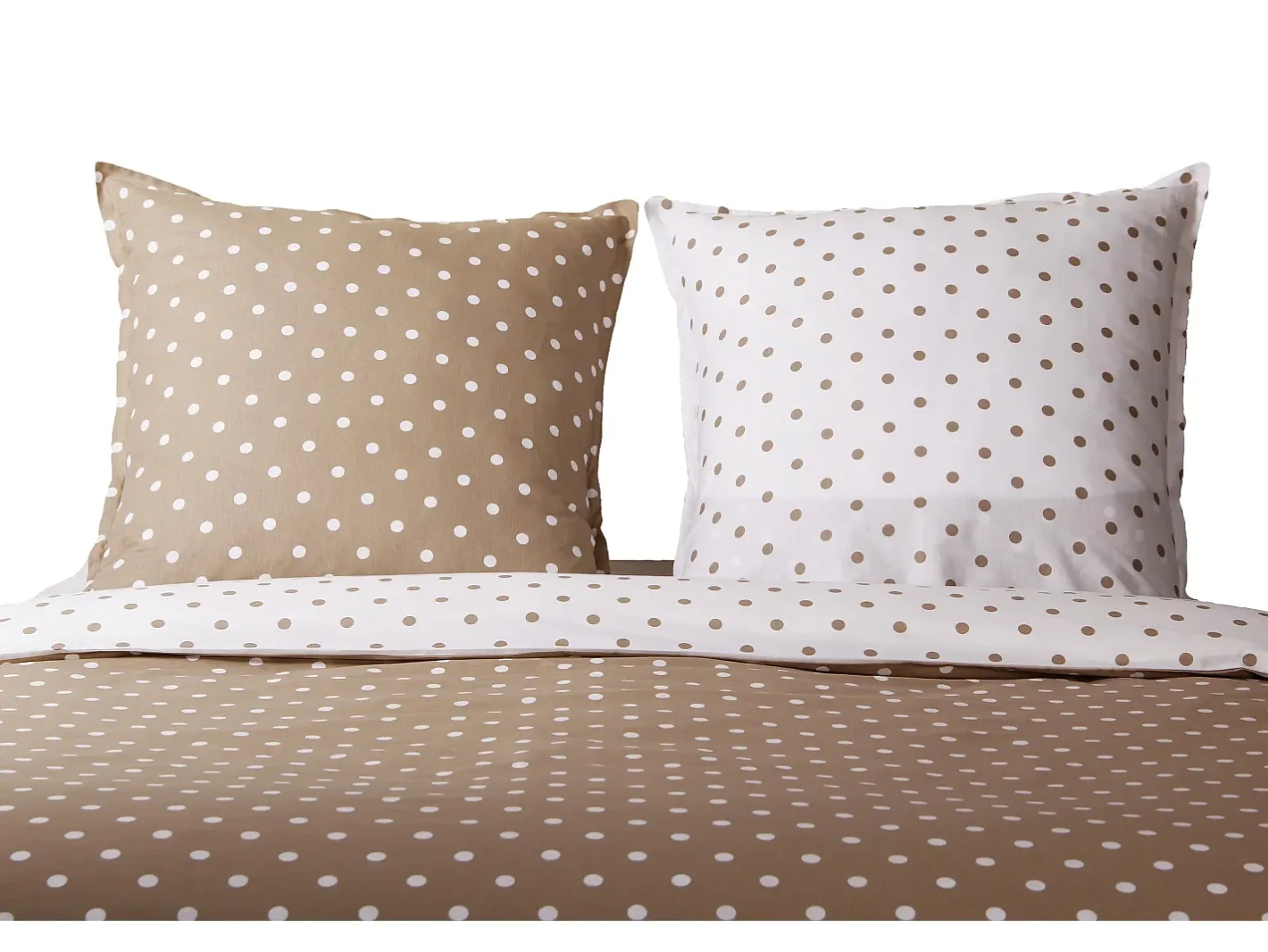 Blanc avenue Ropa De Cama-Juego de funda de edredón +funda de almohada 100% algodón "Pois cappuccino" Beige