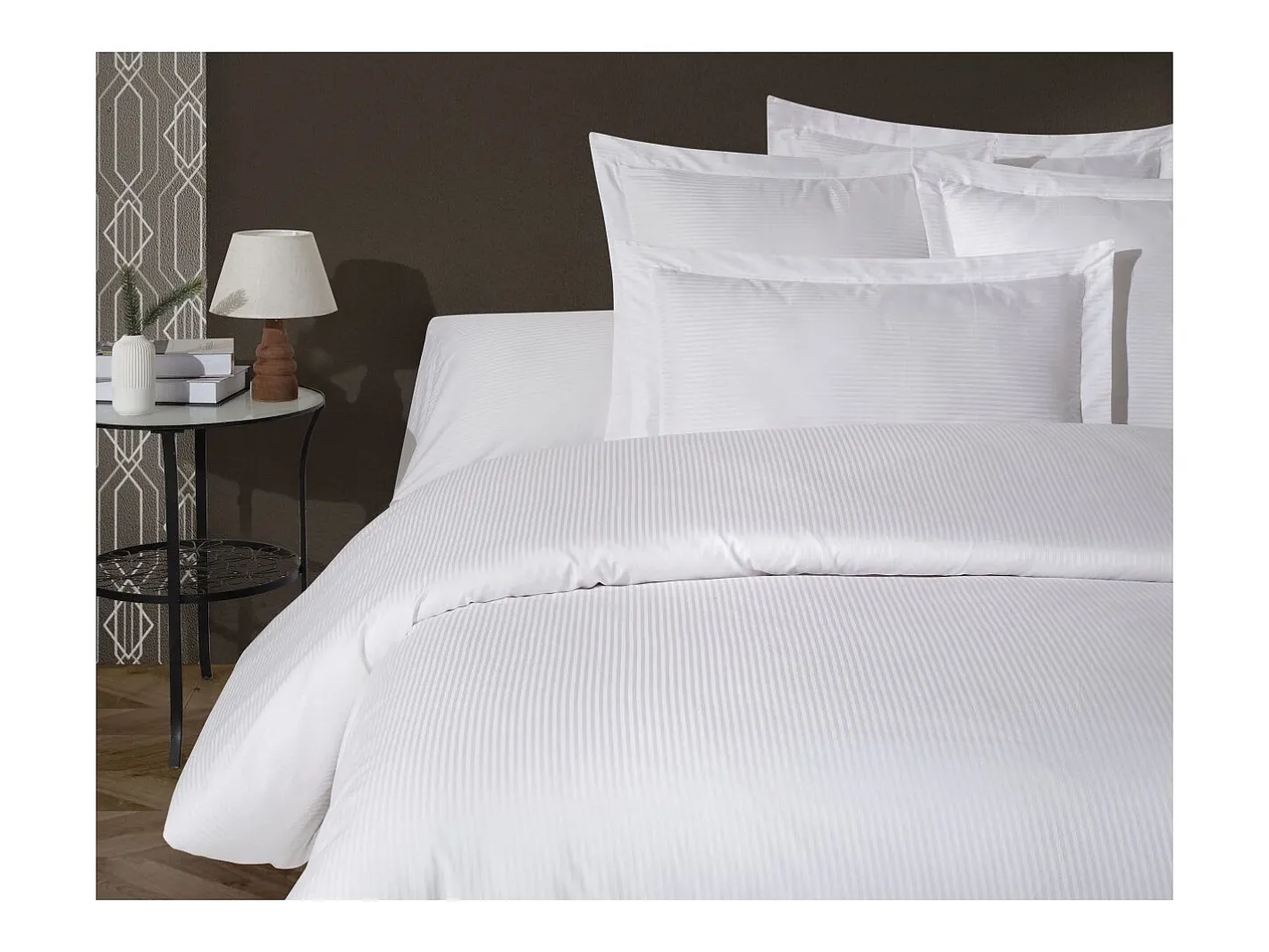 Blanc avenue Juego de funda de edredón + 2 fundas de almohada 63x63cm de satén de algodón rayas Blanco Hot