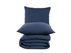 Hot Blanc avenue Juego de funda de edredón + 2 fundas de almohada de gasa de algodón- marino Azul