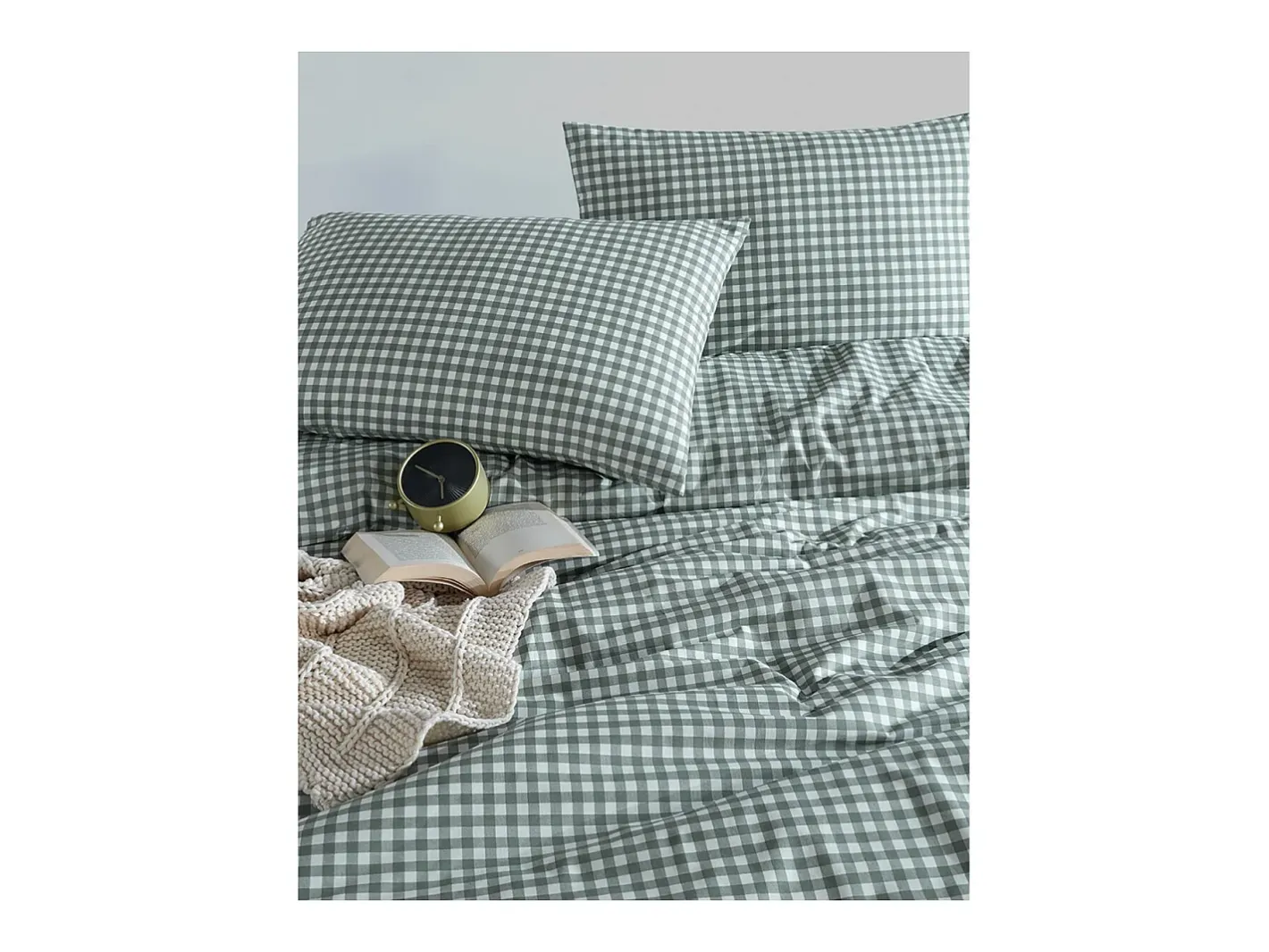 Discount Blanc avenue Juego de funda de edredón +funda de almohada 100% algodón "Vichy vert" Verde